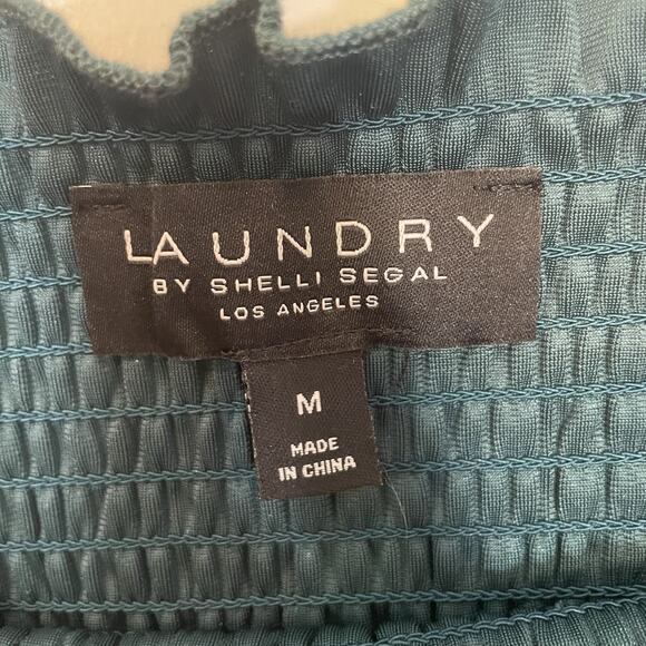 Laundry Shelli Segal Crushed Velvet Sz M Green Cropped Long Sleeve Top Peasant - Picture 3 of 7